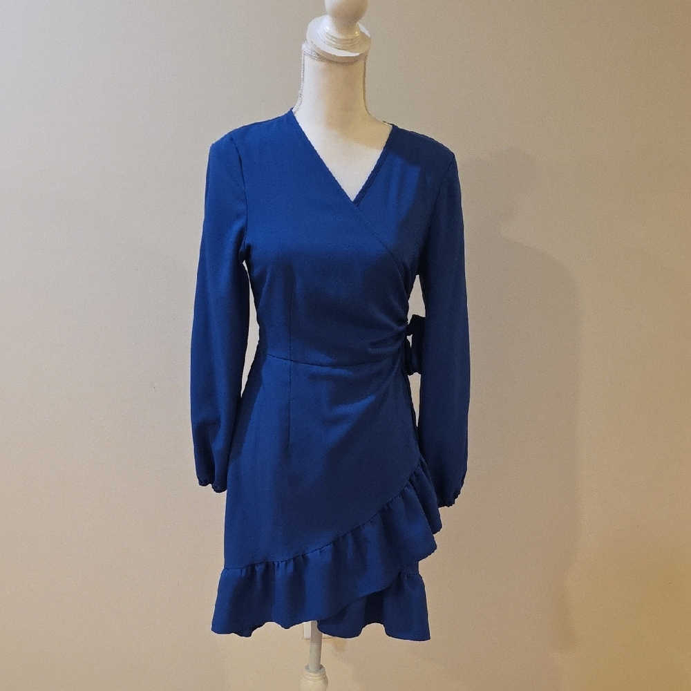 Elegant Blue Wrap Dress